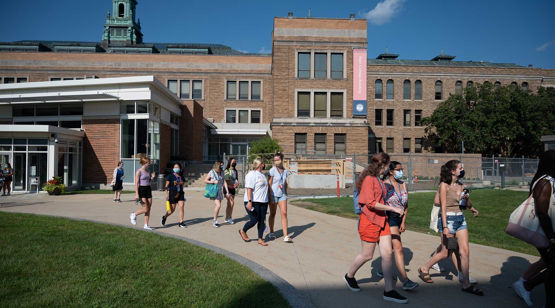 students walking on campus